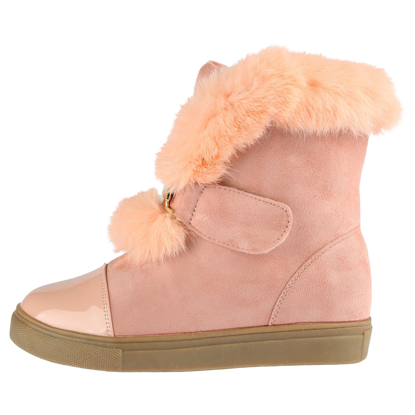 WOMENS SHOES LADIES ANKLE BOOTS FUR LINED FLUFFY CONTRAST TOE FLAT SNOW