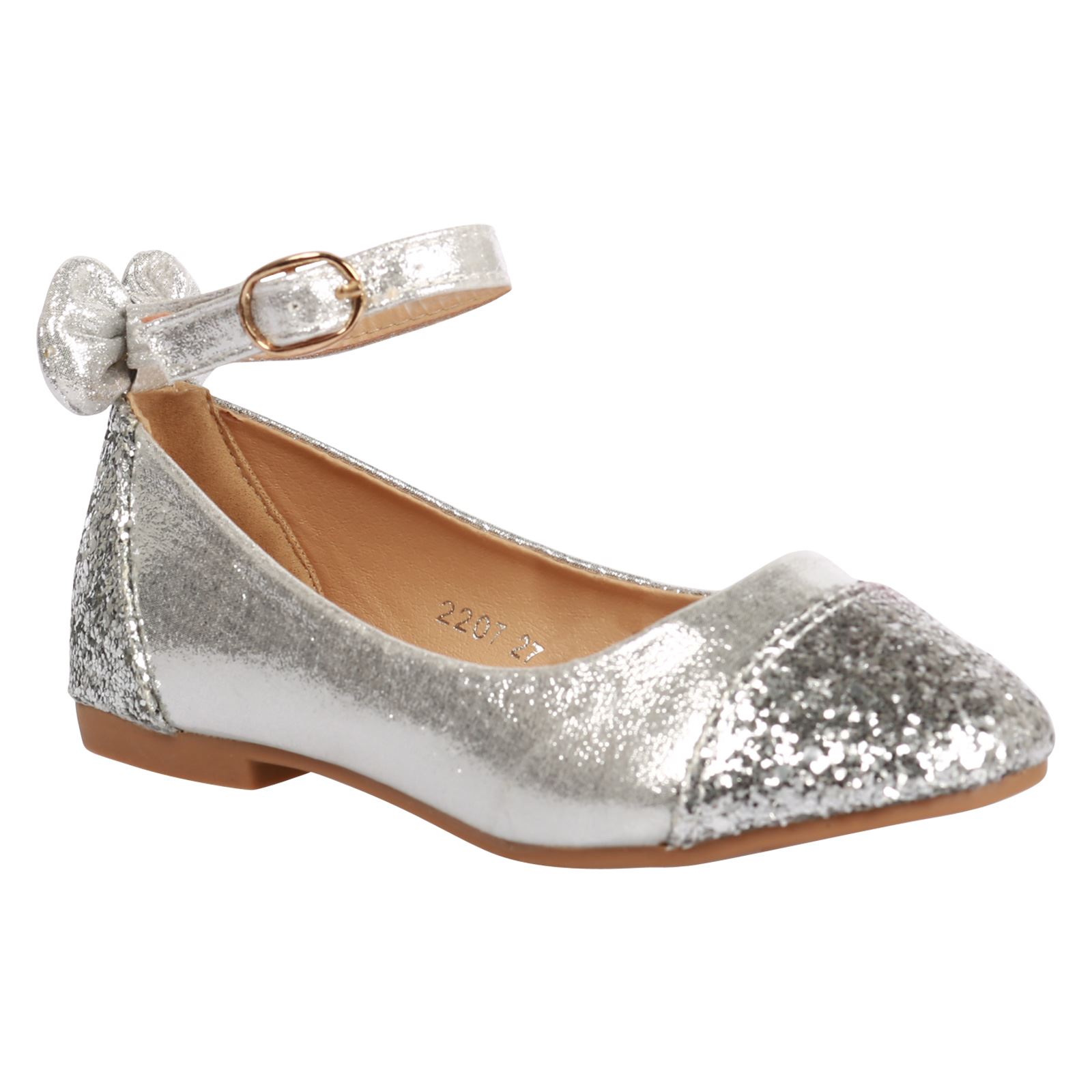Buttercup Girls Kids Flats Glitter Bow Detail Ballerina Shoes Party
