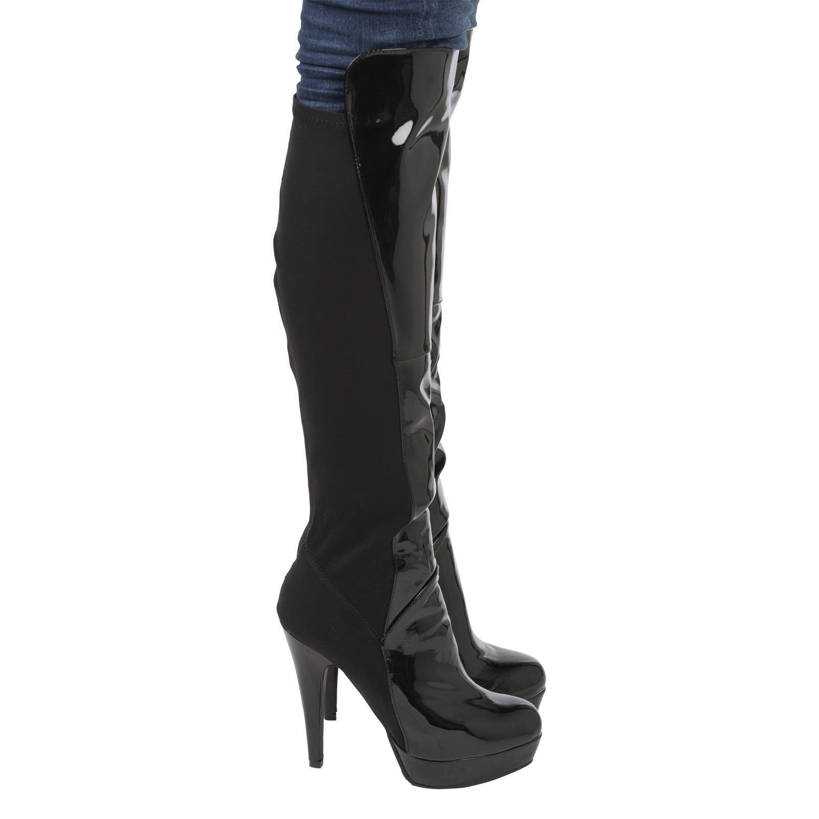 Haylie Womens Knee High Boots Platforms Stilettos Stretch Lycra Ladies Shoes New | eBay