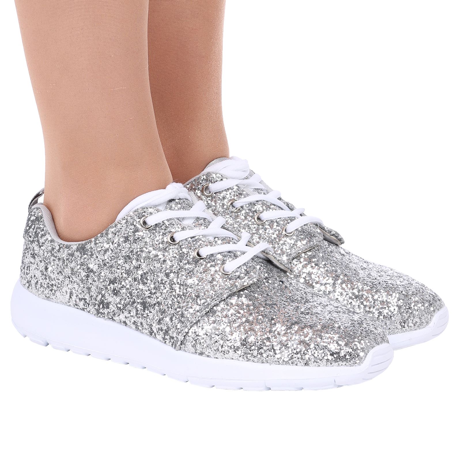 Zelma Womens Lace Up Glitter Sports Style Trainers Ladies Gym Shoes