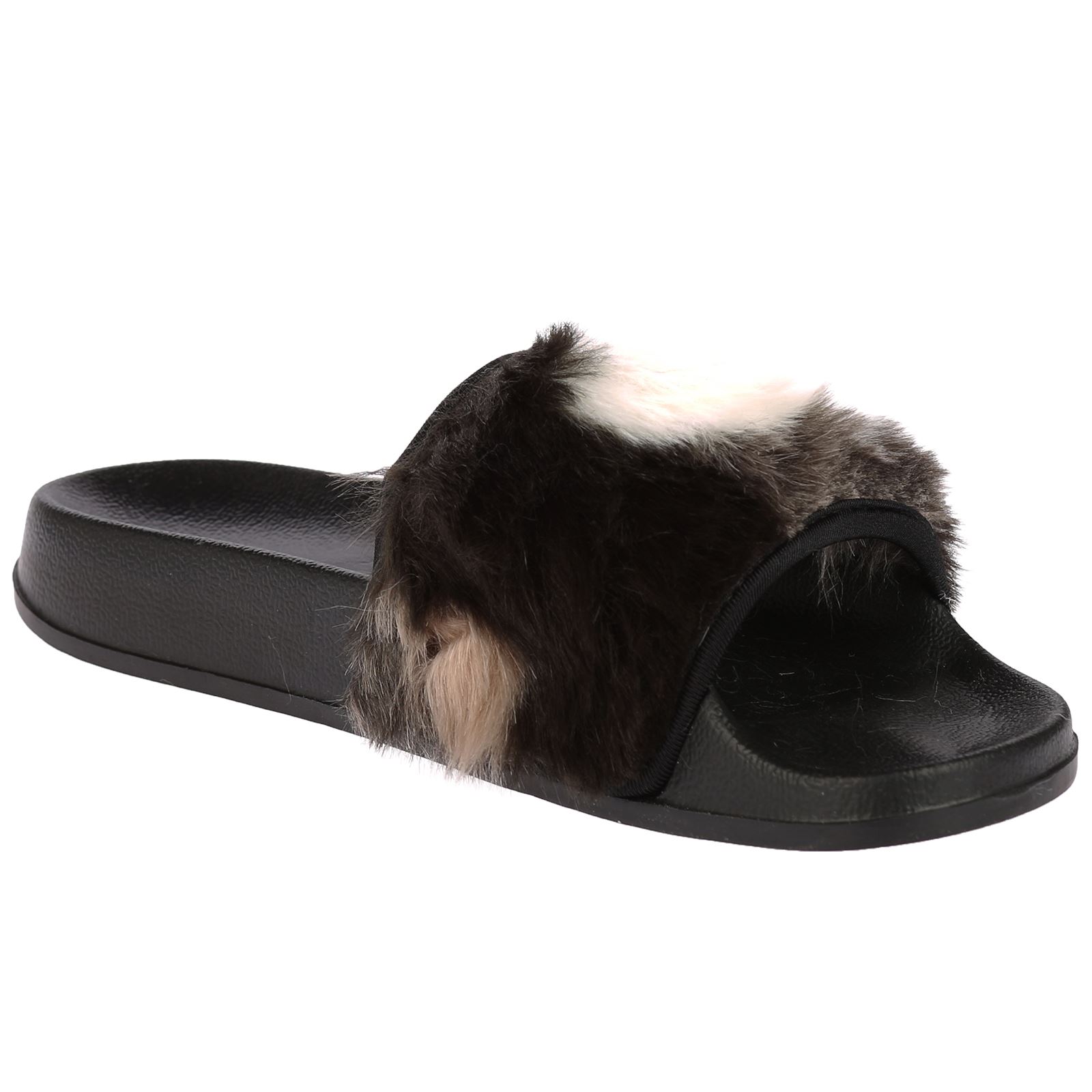 WOMENS SANDALS LADIES SLIDERS FAUX FUR RUBBER SANDALS POOL SHOES PEEP