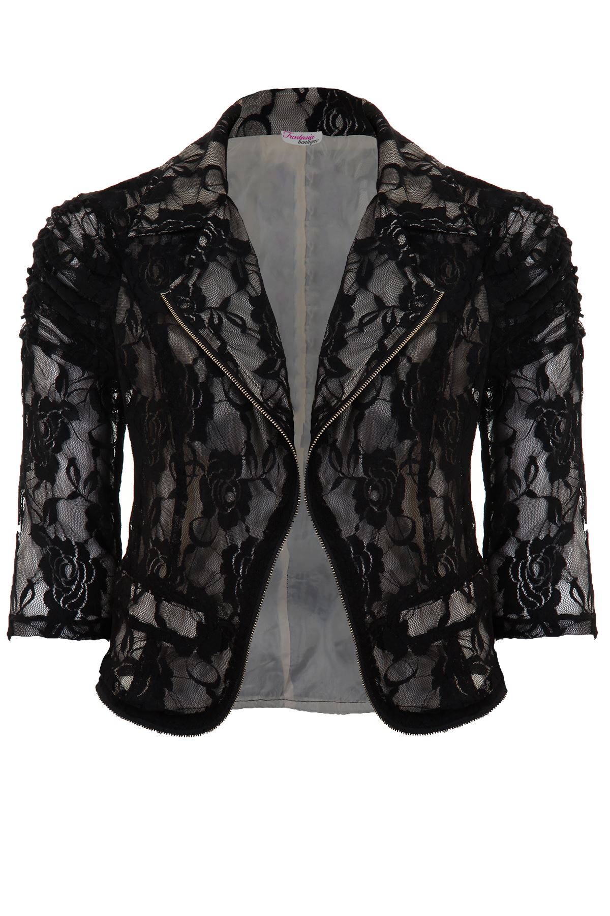 Ladies 3/4 Sleeve Lace Lined Frill Open Front Women's Evening Jacket eBay