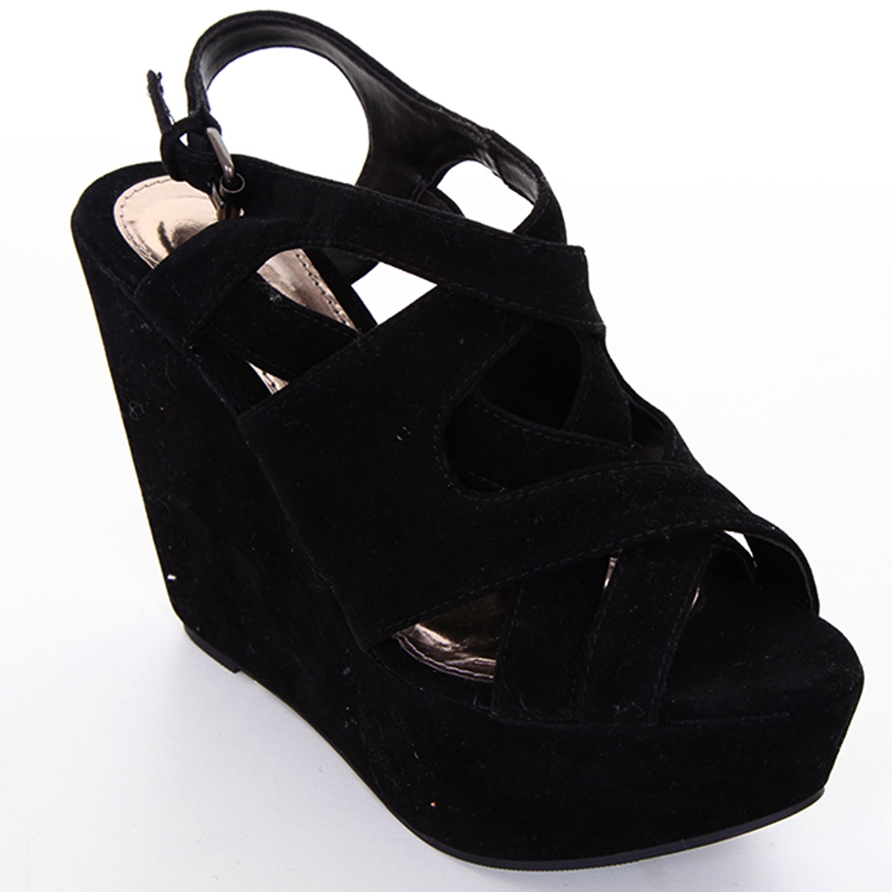 Ladies-Cross-Wrap-Strap-Front-Peep-Toe-Womens-High-Black-Wedges-Shoes