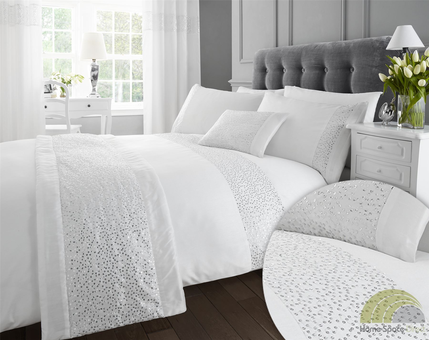Quilt Duvet Cover & Pillowcase Bedding Bed Sets Sequined Cream Black 3