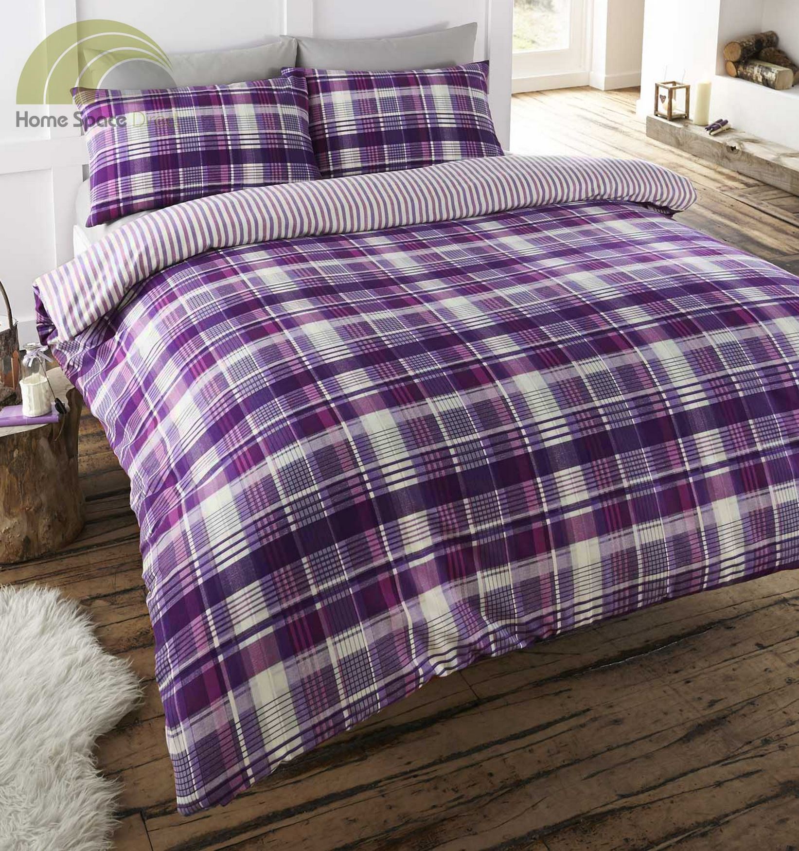 100 Brushed Cotton Tartan Quilt Duvet Cover & Pillowcase Bedding Bed