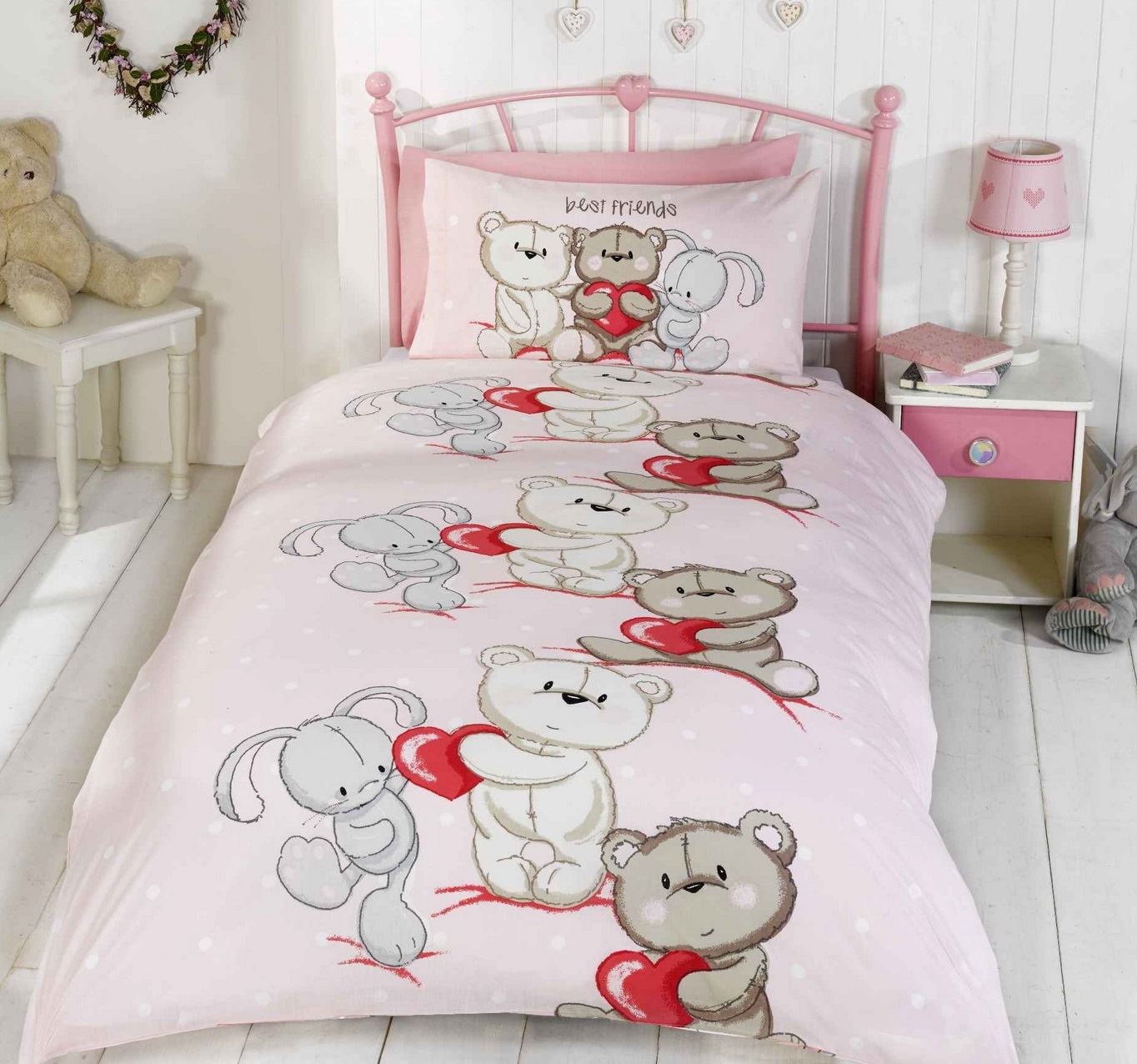 Teddy Bear Bunny Rabbit Kids Quilt Duvet Cover & Pillowcase Bedding Bed