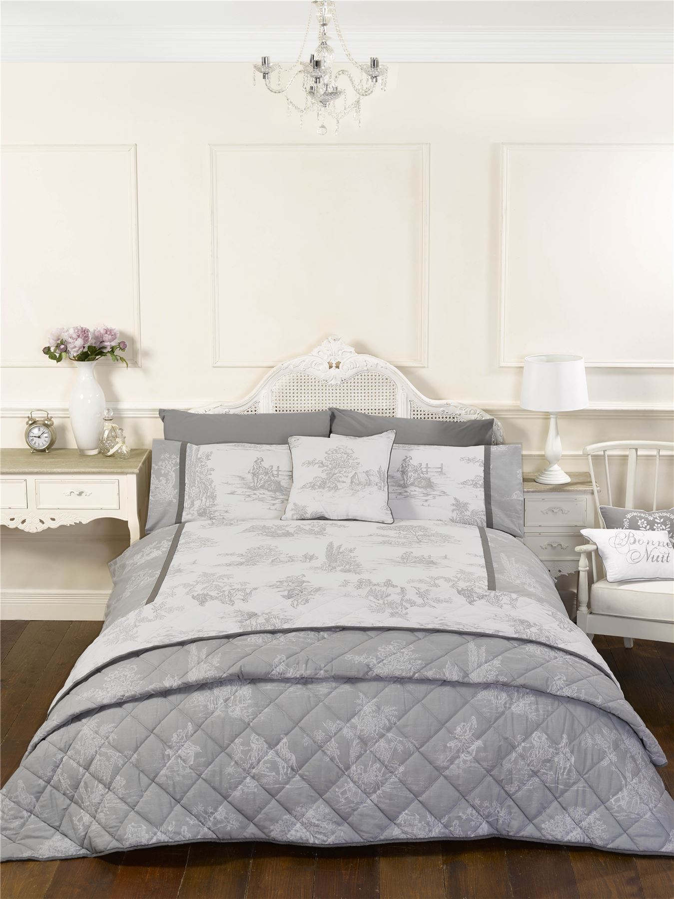 Vintage Style Grey Quilt Duvet Covers Or Cushion Covers eBay