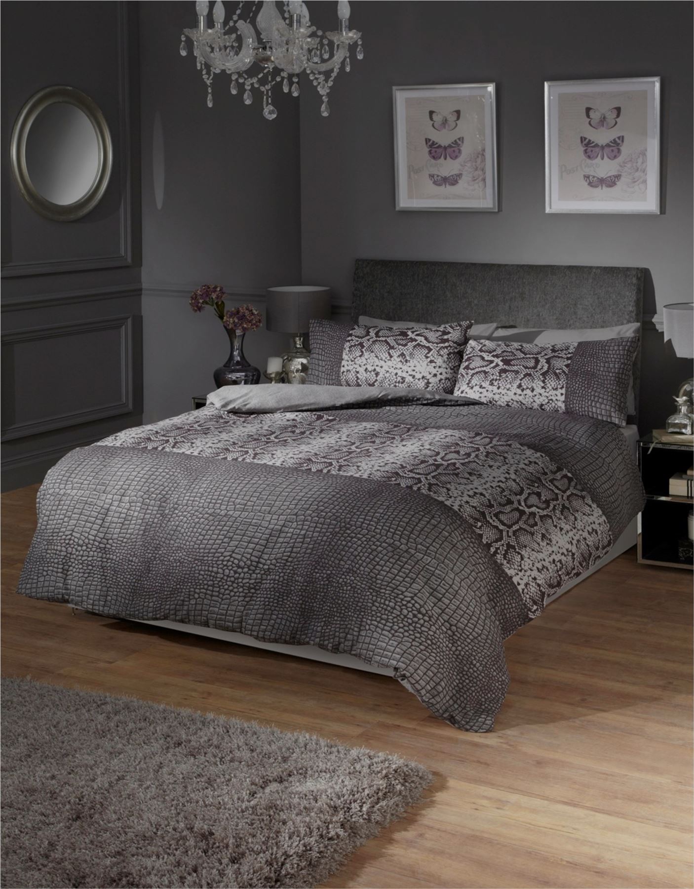 Black and Grey Snake Skin Style Quilt Duvet Cover & Pillowcase Bedding