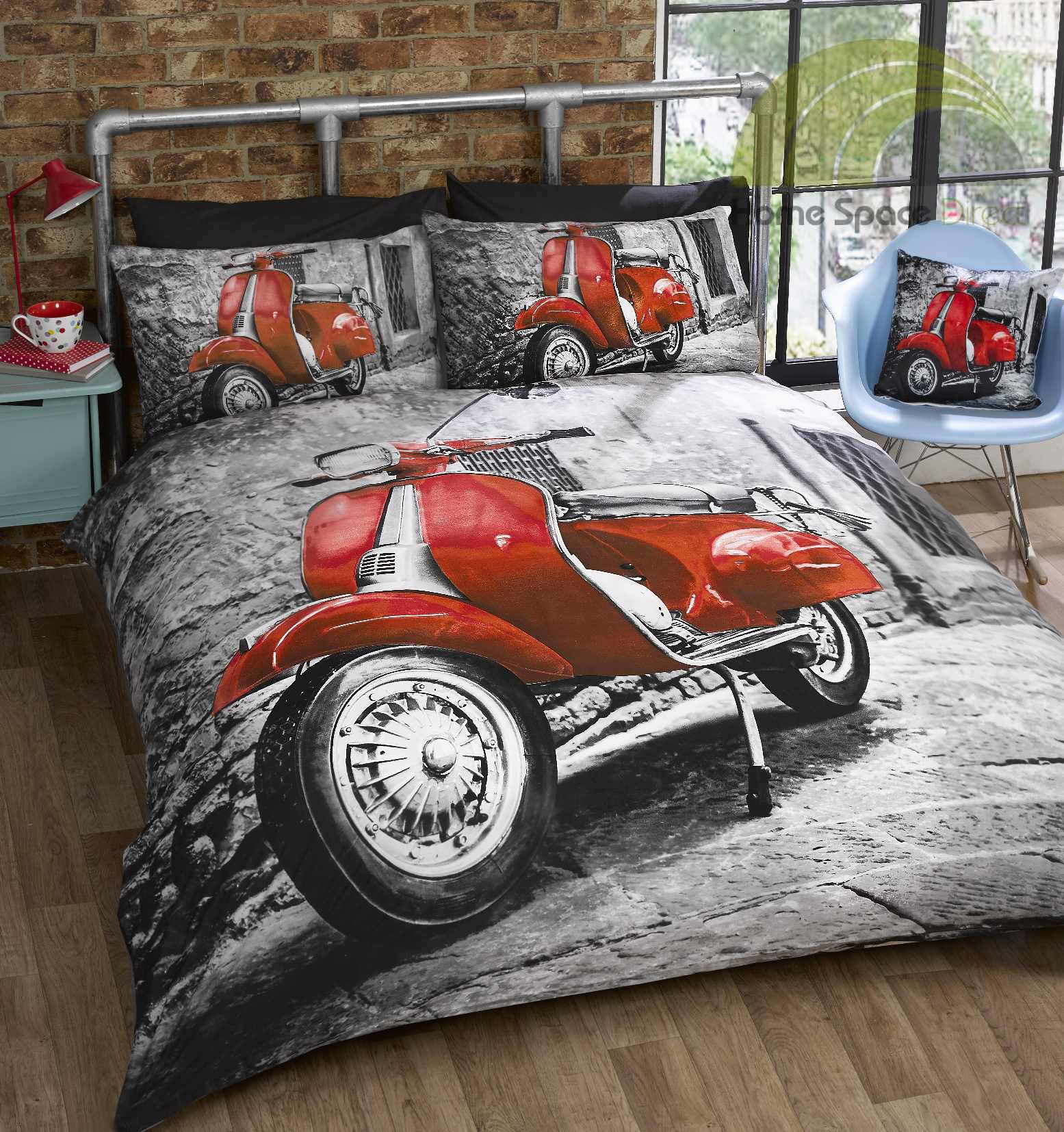 Photographic Scooter Retro Vespa Quilt Duvet Cover & Pillowcase Bedding