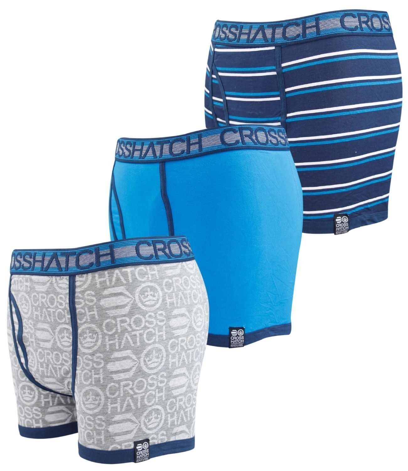 MENS CROSSHATCH MULTI 3 PACK BOXER SHORTS DESIGNER UNDERWEAR TRUNKS