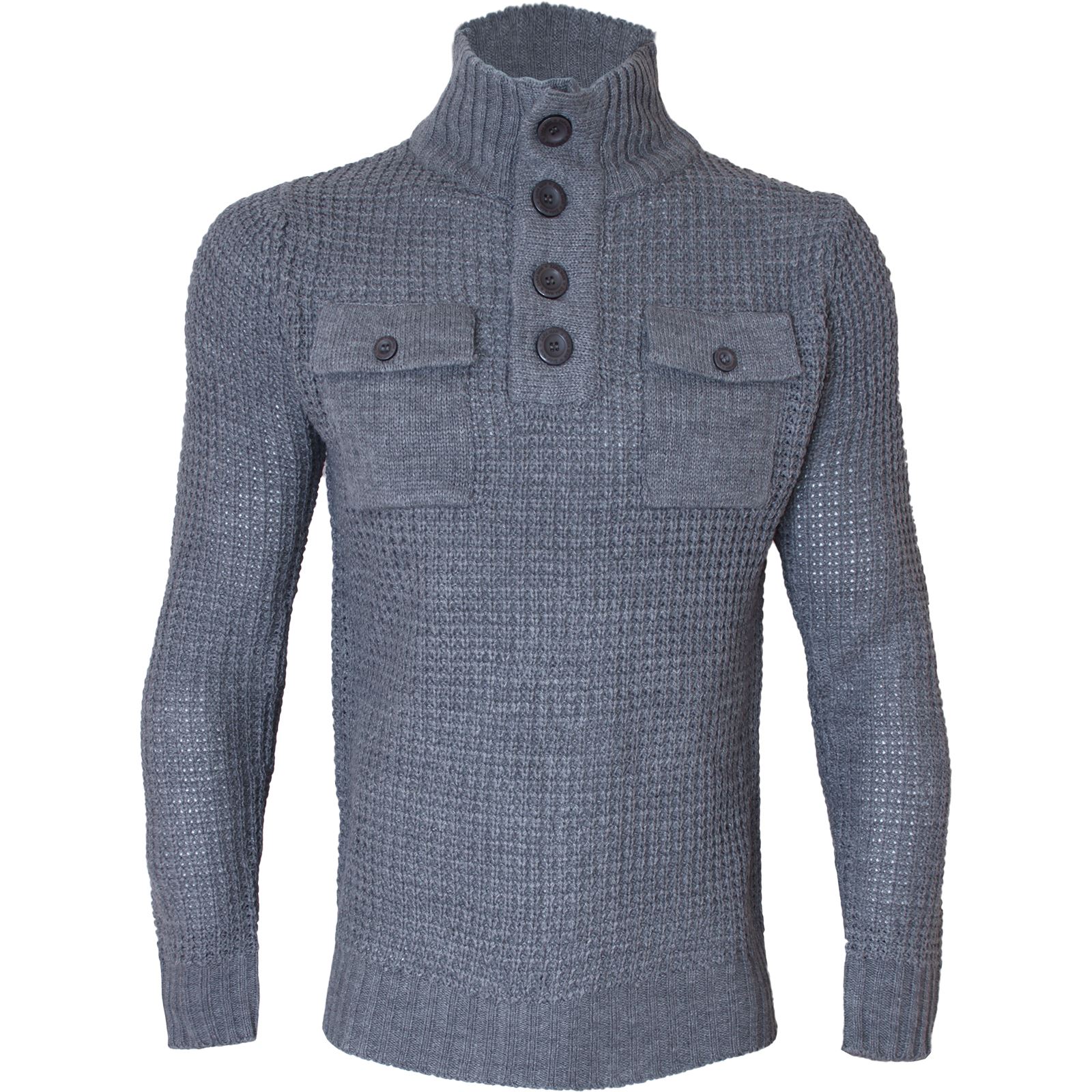 MENS ZARA CARDIGAN JUMPER KNITTED BUTTON FUNNEL NECK SWEATER TOP KNIT