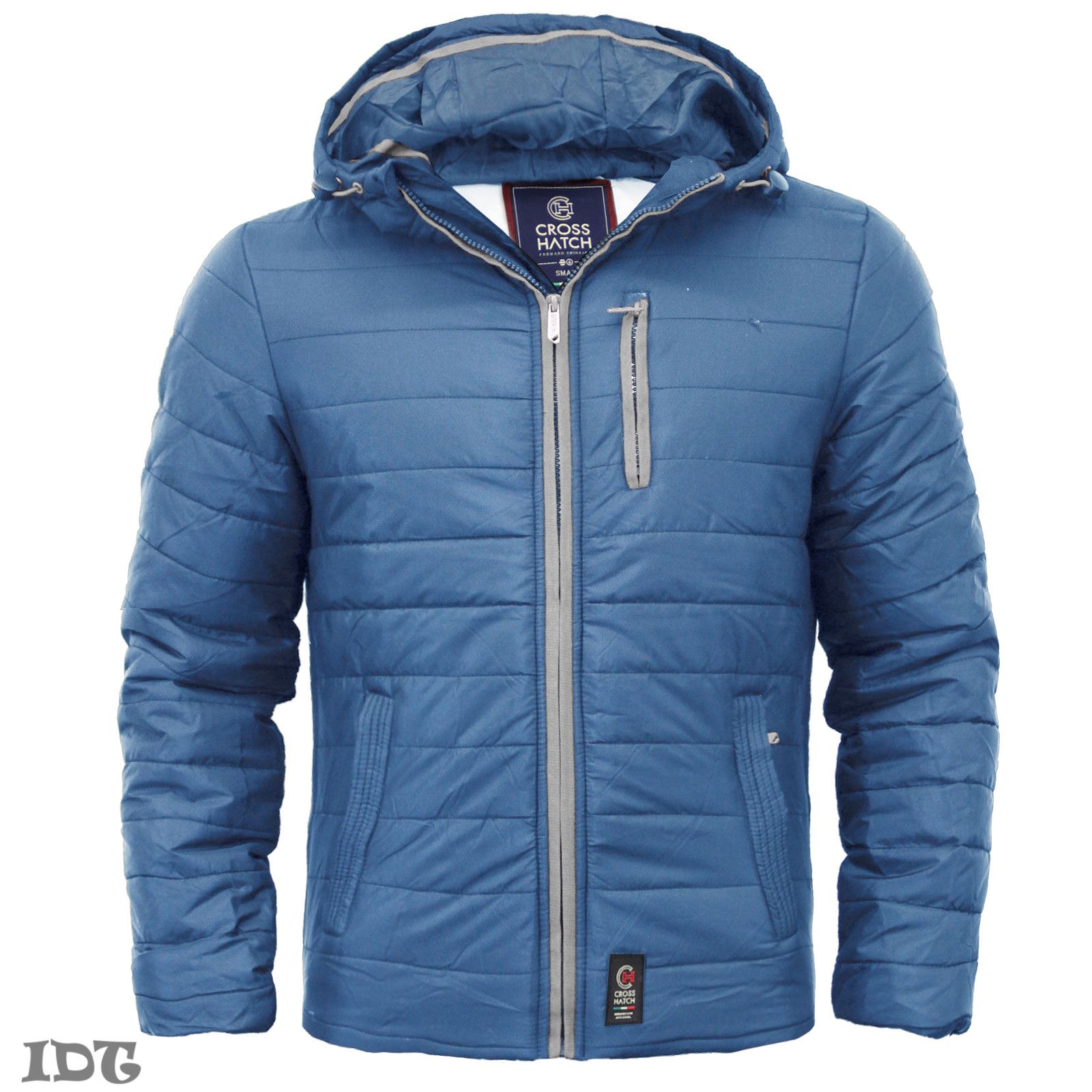 MENS CROSSHATCH PUFFER BUBBLE JACKET COAT HOODED PADDED FLEECE LINED