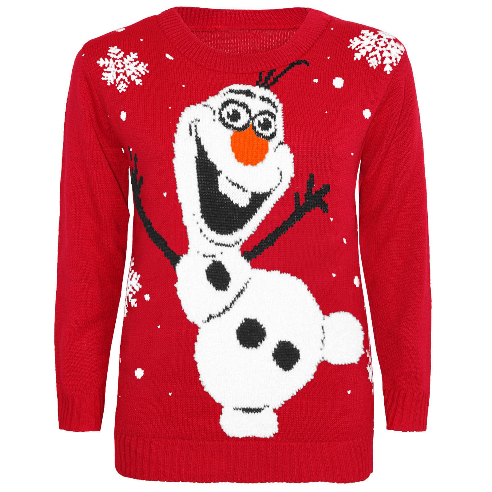 MENS KIDS WOMENS CHRISTMAS XMAS JUMPER OLAF FROZEN POMPOM KNITTED SWEATSHIRT ...