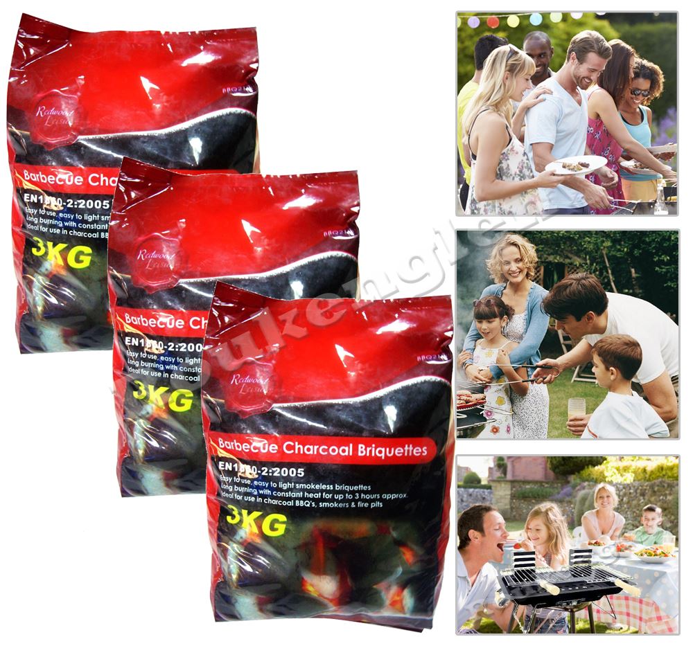 3KG Barbecue Charcoal Smokeless Briquettes BBQ Grill Ash Pan Camping