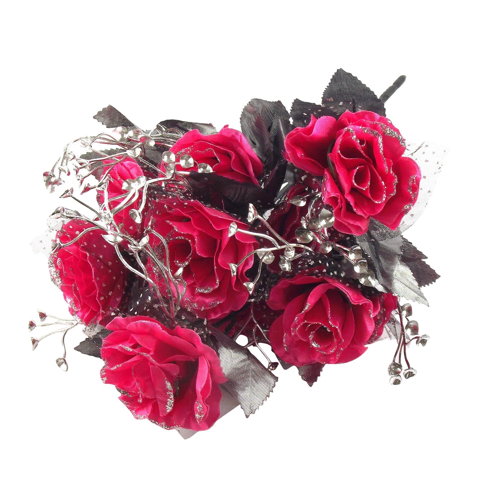 12 Head Large Glitter Rose Buds Bunch Bouquet Artificial Flowers Fake