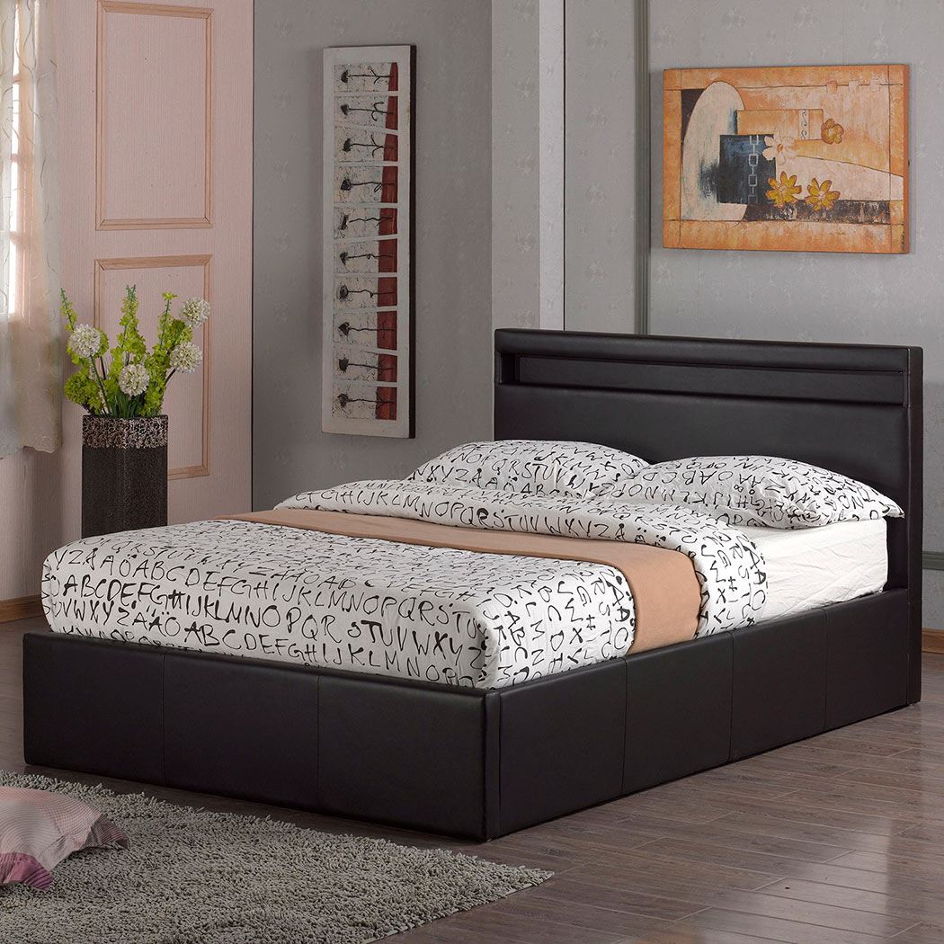 TOKYO LED LIGHT OTTOMAN STORAGE GAS LIFT BASE DOUBLE / KING FAUX