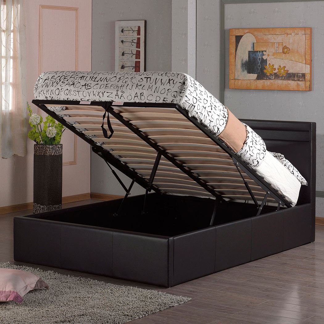 TOKYO LED LIGHT OTTOMAN STORAGE GAS LIFT BASE DOUBLE / KING FAUX