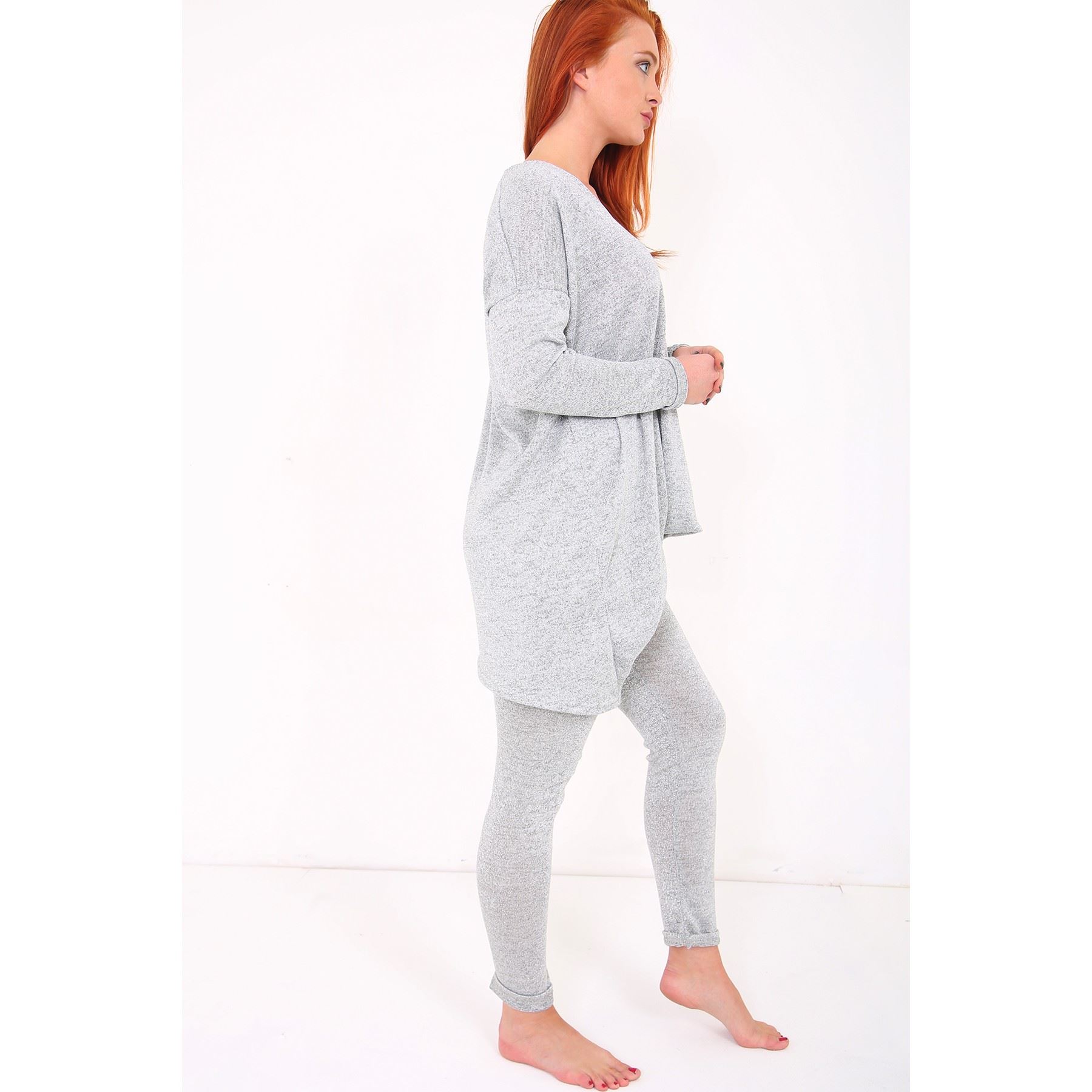 Womens Wrap Over Tracksuit Ladies Melange Loungewear Two Piece Suit Set Jogger
