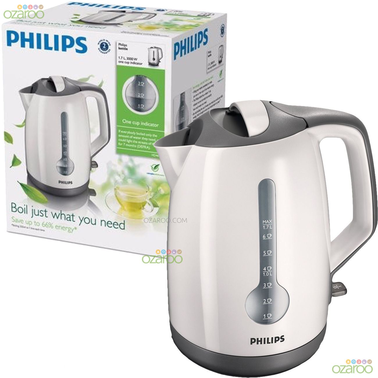 Philips HD4644 00 White Energy Saving Cordless ECO Kettle 3000 Watt 1 7