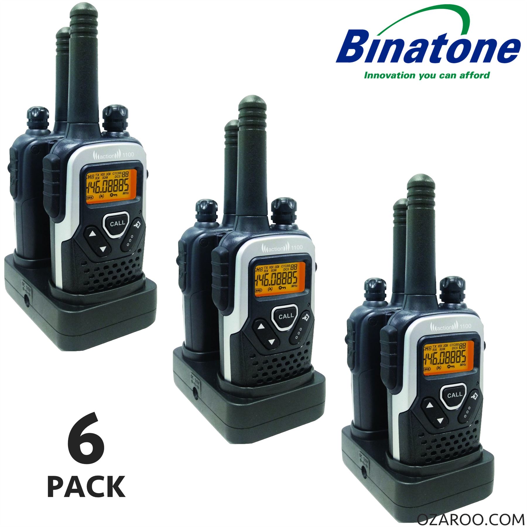 6 x Binatone Action 1100 Sextet Pack Walkie Talkie TwoWay Radios 6m