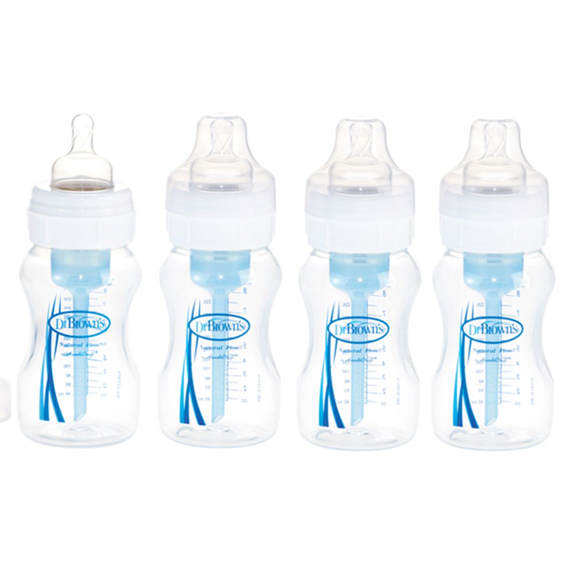 Dr. Browns Natural Flow 240ml Four Baby Feeding Bottles Blue with Teat (4 Pack) eBay