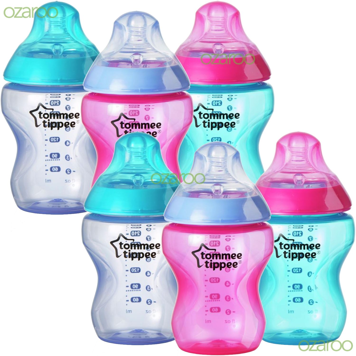6 x Tommee Tippee Colour My World 260ml Decorated Baby Girl Feeding