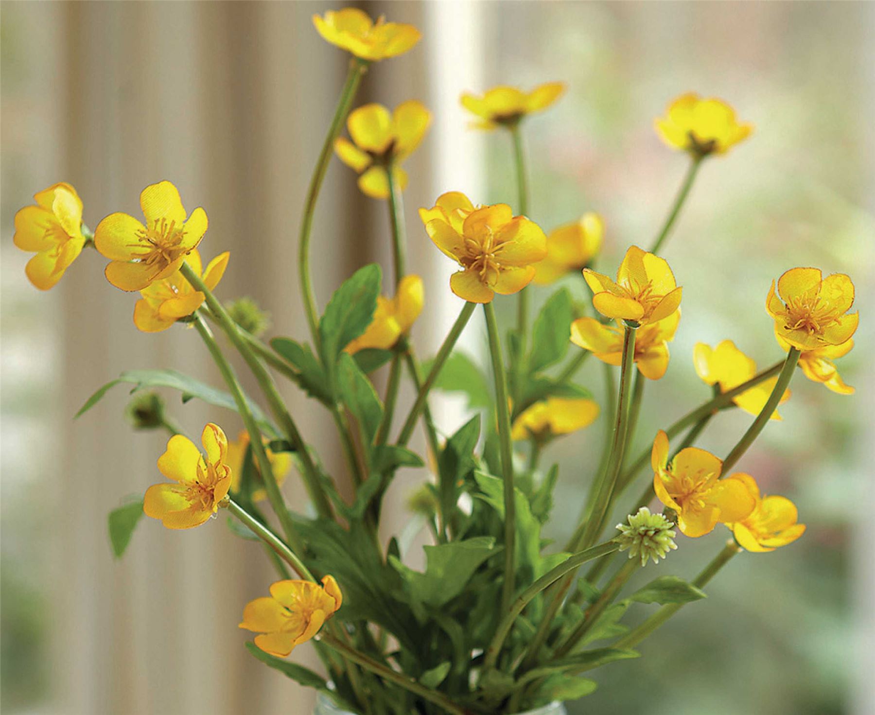 Bloom Buttercup Arrangement Artificial Silk Flowers Bouquet Glass Jam