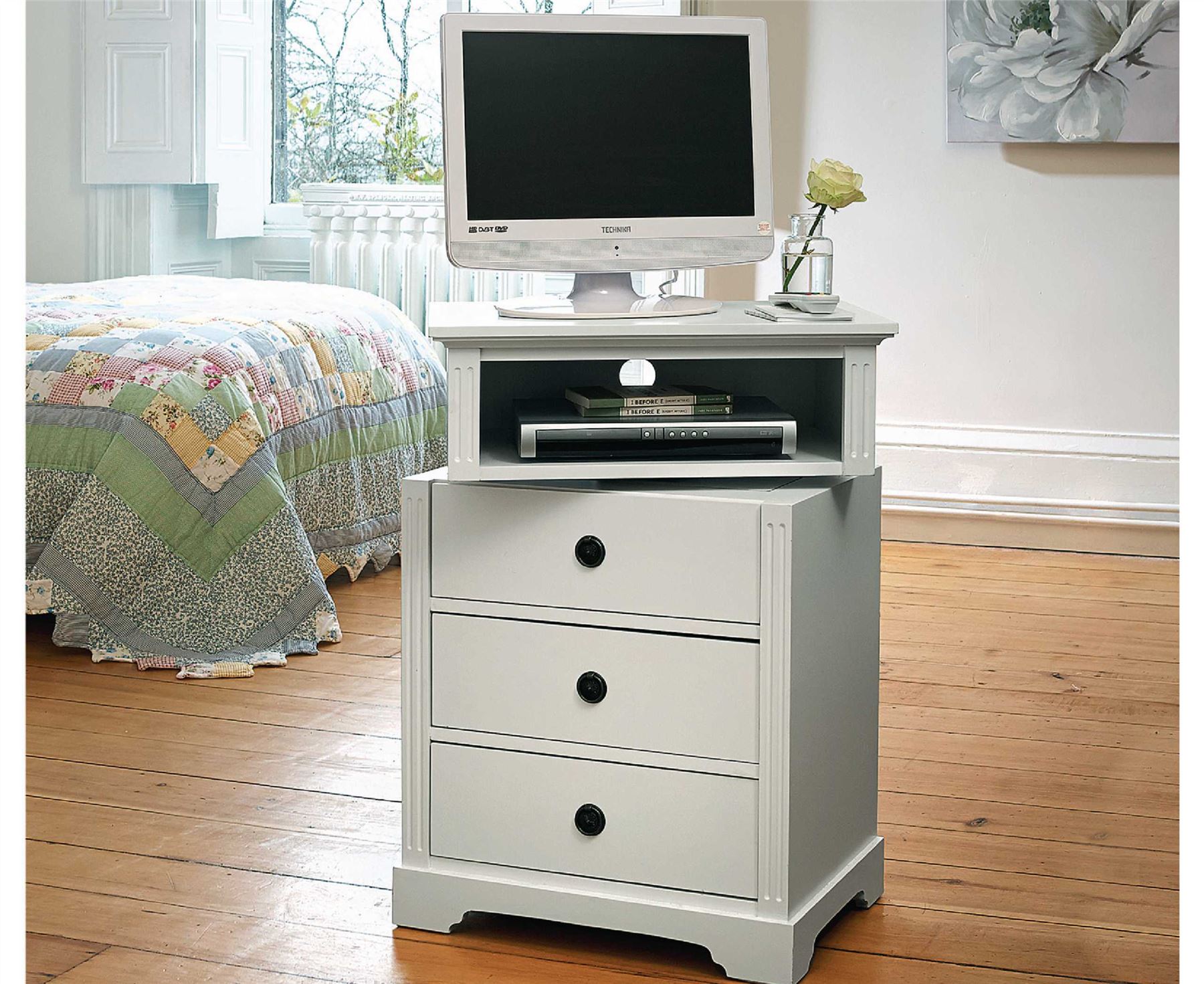 Wooden Chest of Drawers With Swivel Top Bedroom TV Shelf Rotates Stand