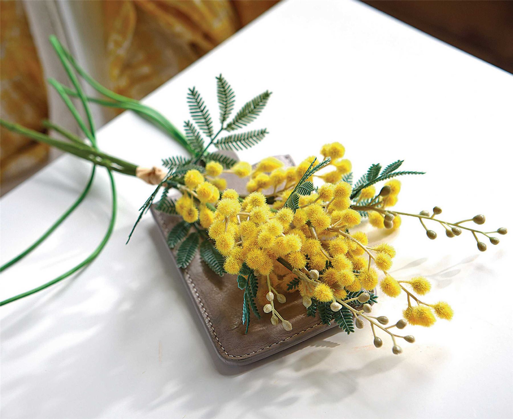 Bloom Mimosa Posy Golden Yellow Artificial Flower Bouquet Wedding Home