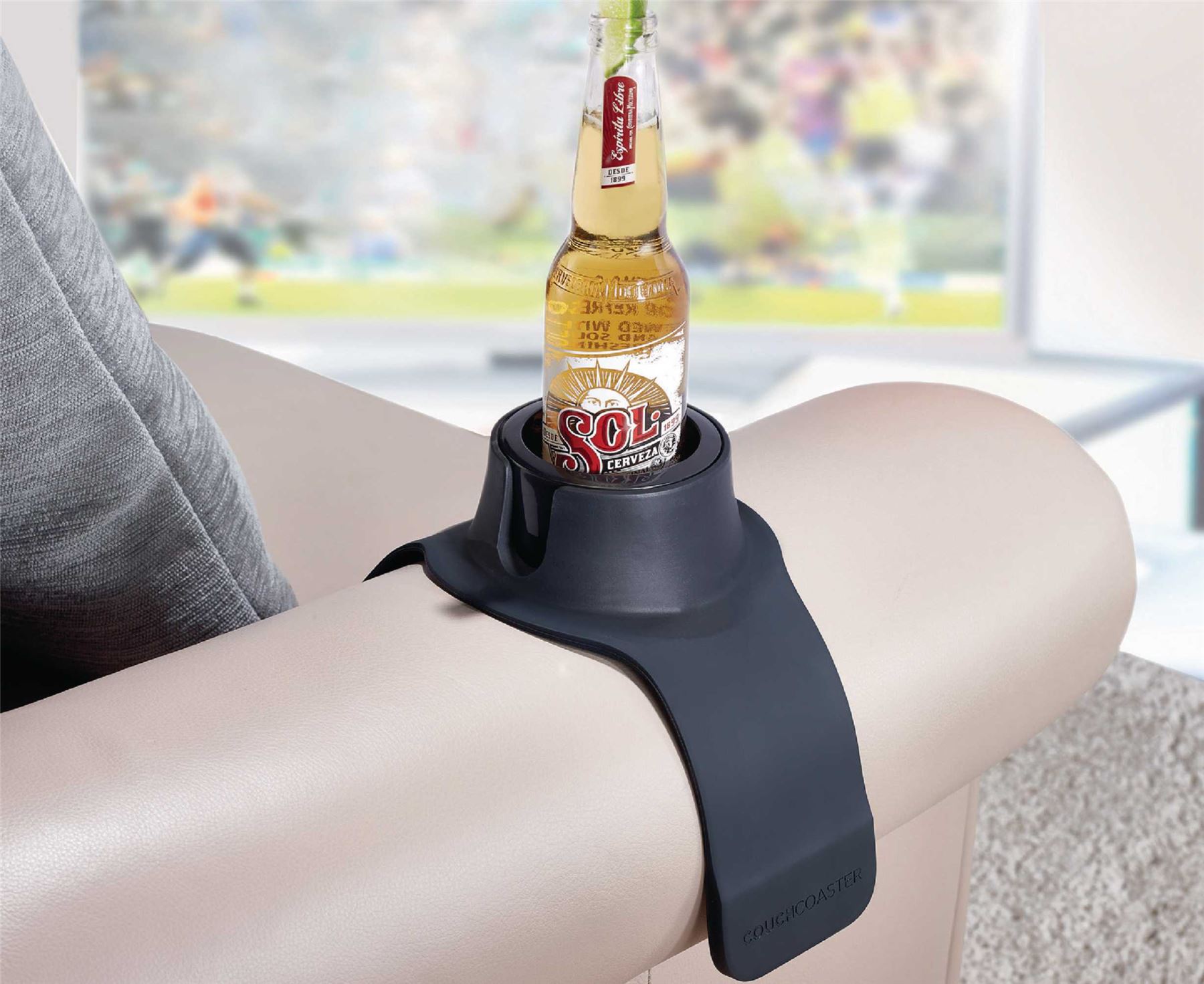 Couch Coaster Drinks Cup Mug Glass Holder Weighted Silicone Strap Jet