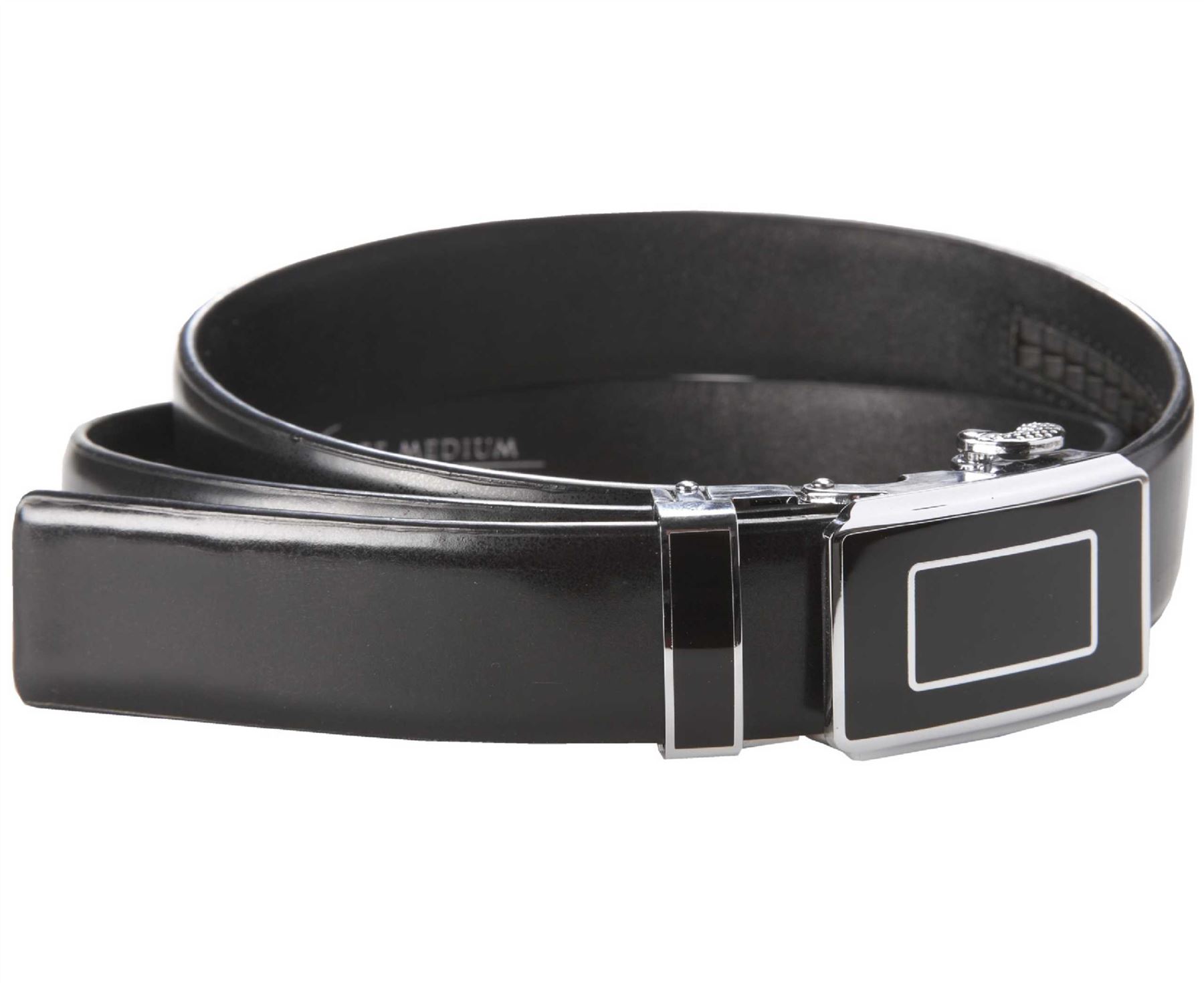 Men's EasyAdjust Leather Belt Ratchet Style Buckle Coated Top Enamel