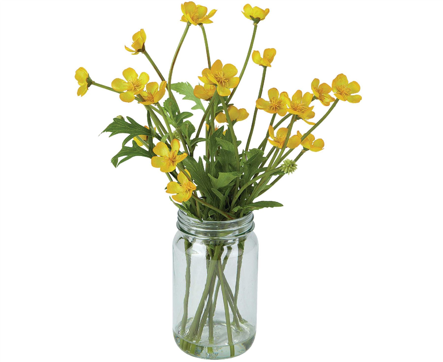 Bloom Buttercup Arrangement Artificial Silk Flowers Bouquet Glass Jam