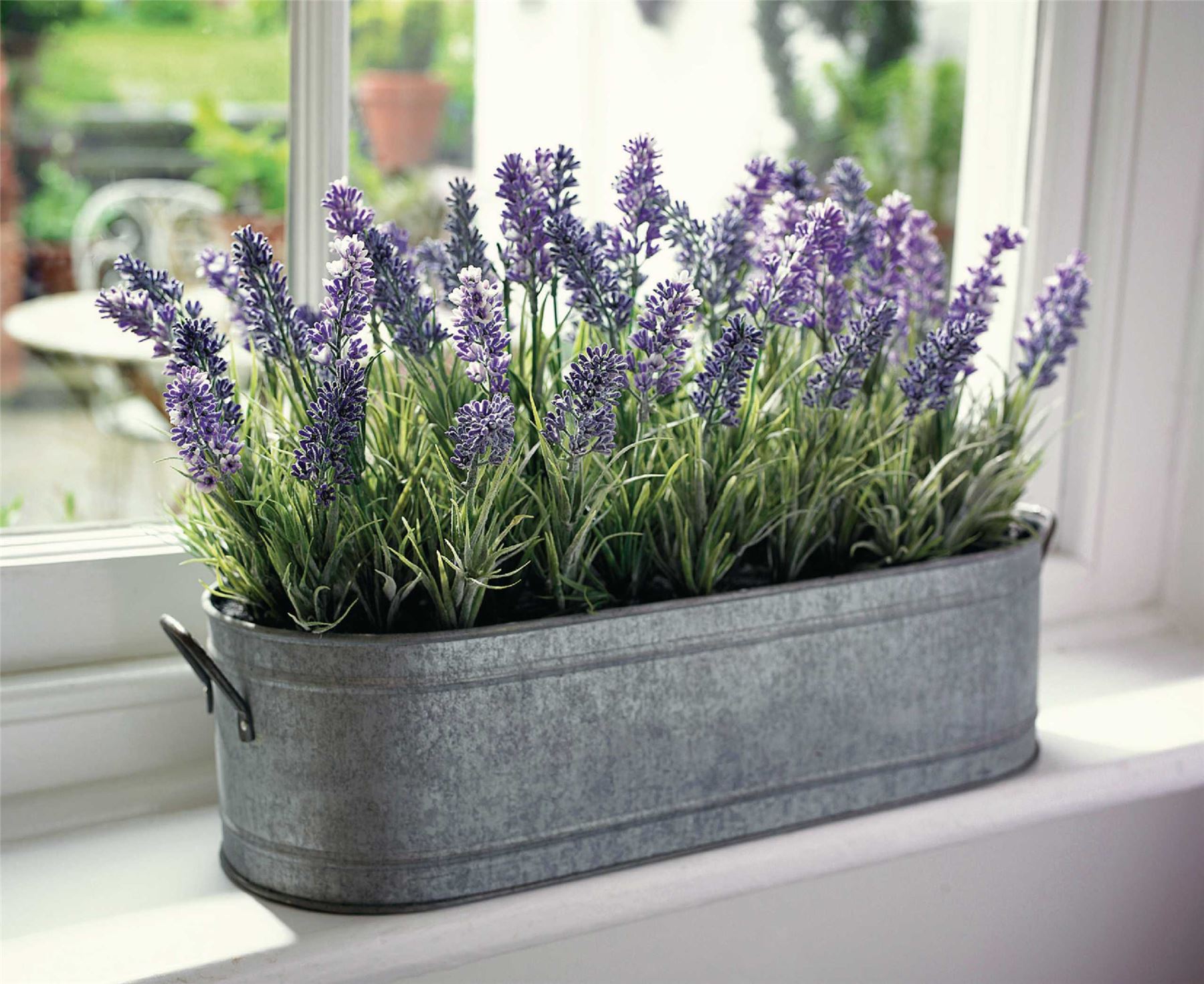 Lavender Windowbox AntiqueZink Effect Buttermilk Planter