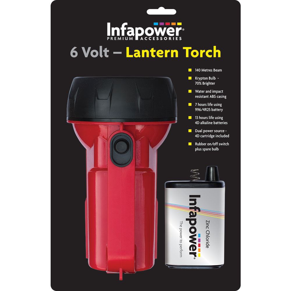 Infapower 6 Volt Lantern Torch Red with Bright Krypton Bulb 140