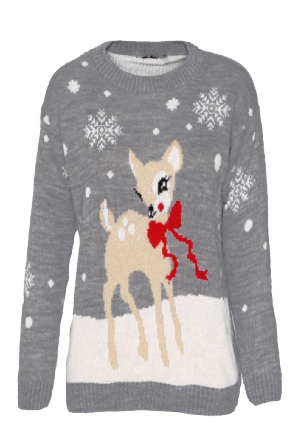 Ladies Women Novelty Xmas Reindeer & Snowflakes Christmas Knitted Sweater...