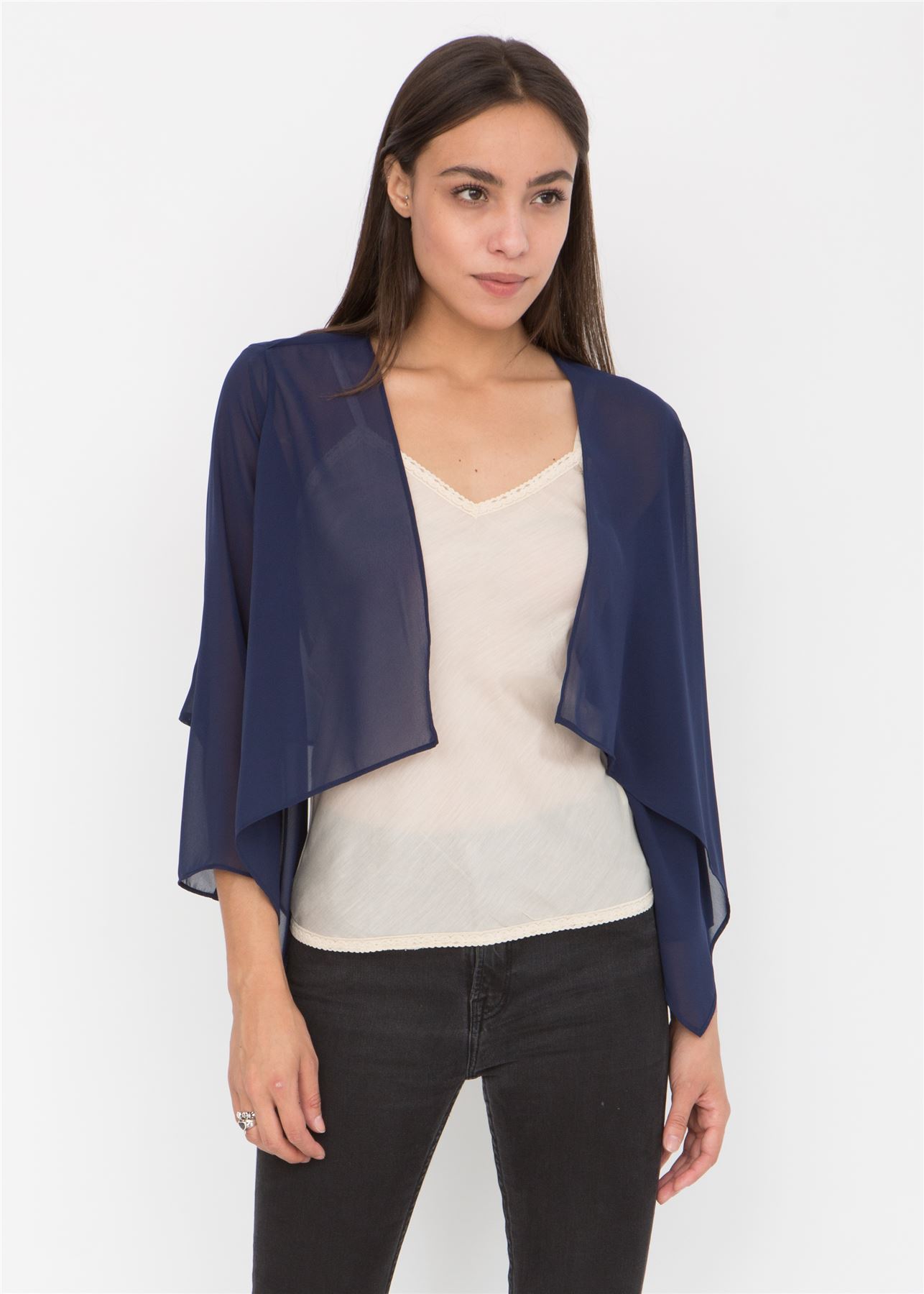 Sheer Chiffon Shrug Bolero Blueberry Blue