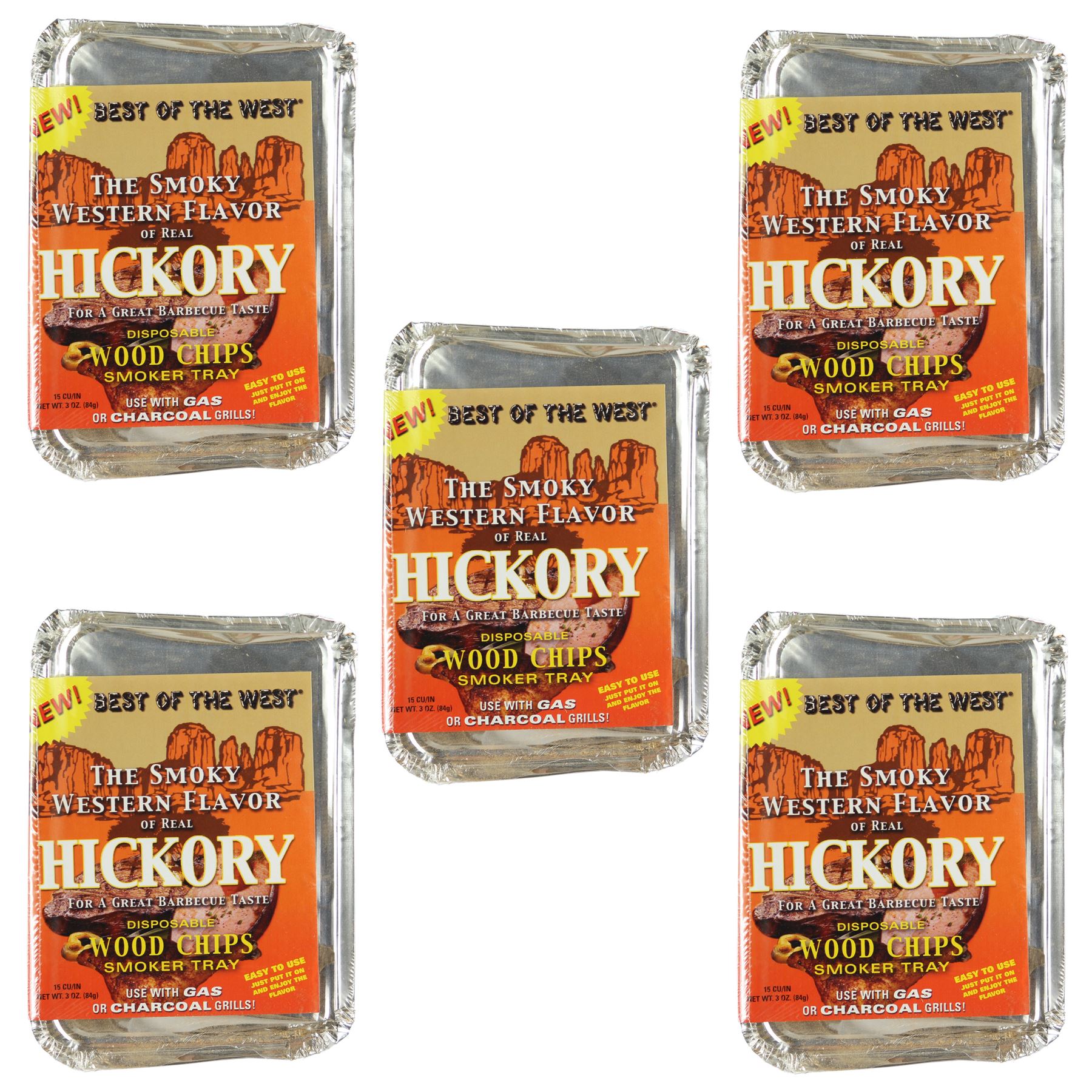 5 PACK Hickory Barbecue BBQ Wood Chips Tray for Smoking Charcoal & Gas