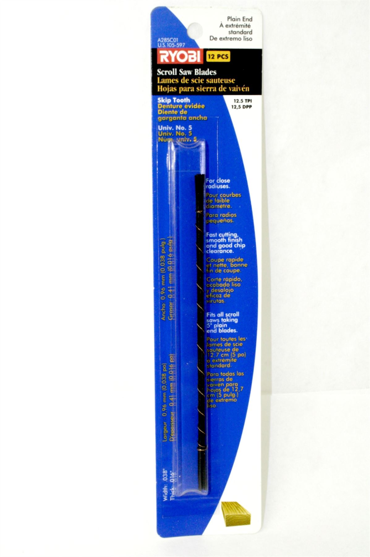 12 Blades RYOBI A28SC01 Pinless 5" Skip Tooth No.5 Scroll Saw Blades 12