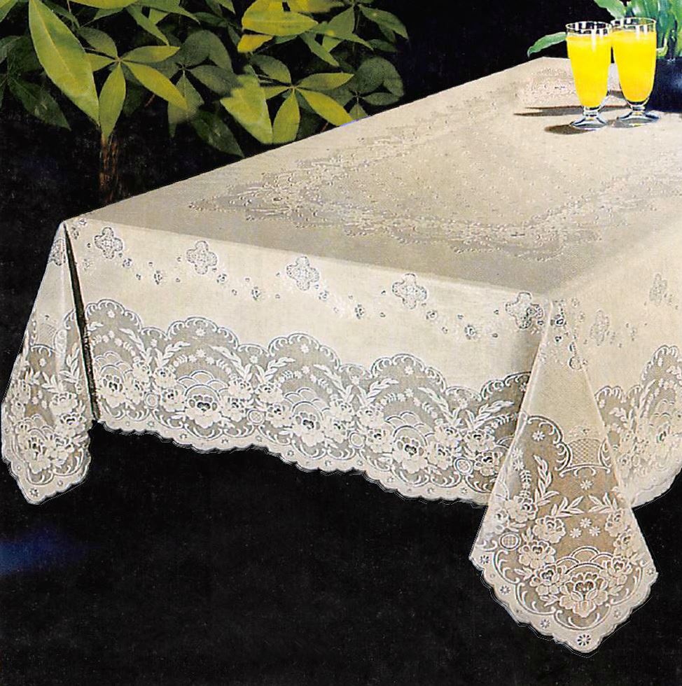 NEW Luxury Vinyl Lace Tablecloth Oblong Rectangle 52" X 70" Cream