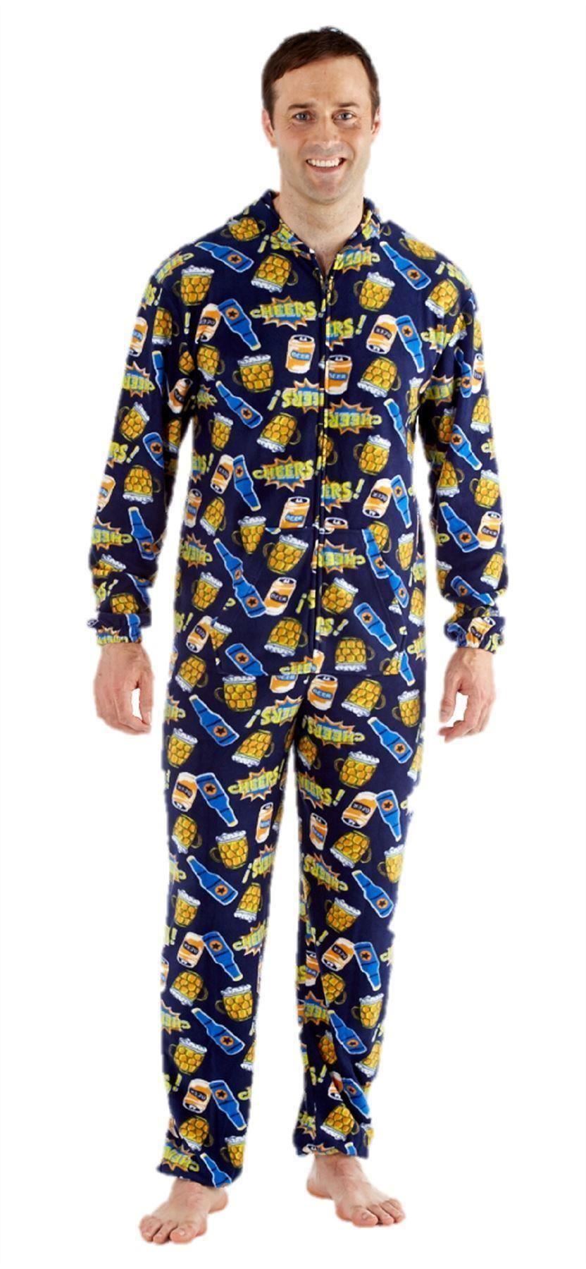 Mens Onesie All In One Pyjama Pajama One Piece S M L Beer Novelty Gift