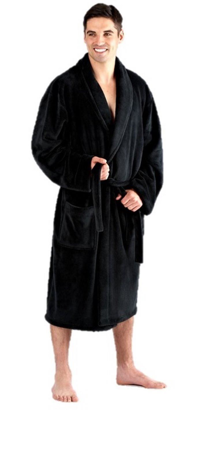 Mens Fleece Dressing Gown Bath Robe Wrap Black Navy M L XL XXL eBay