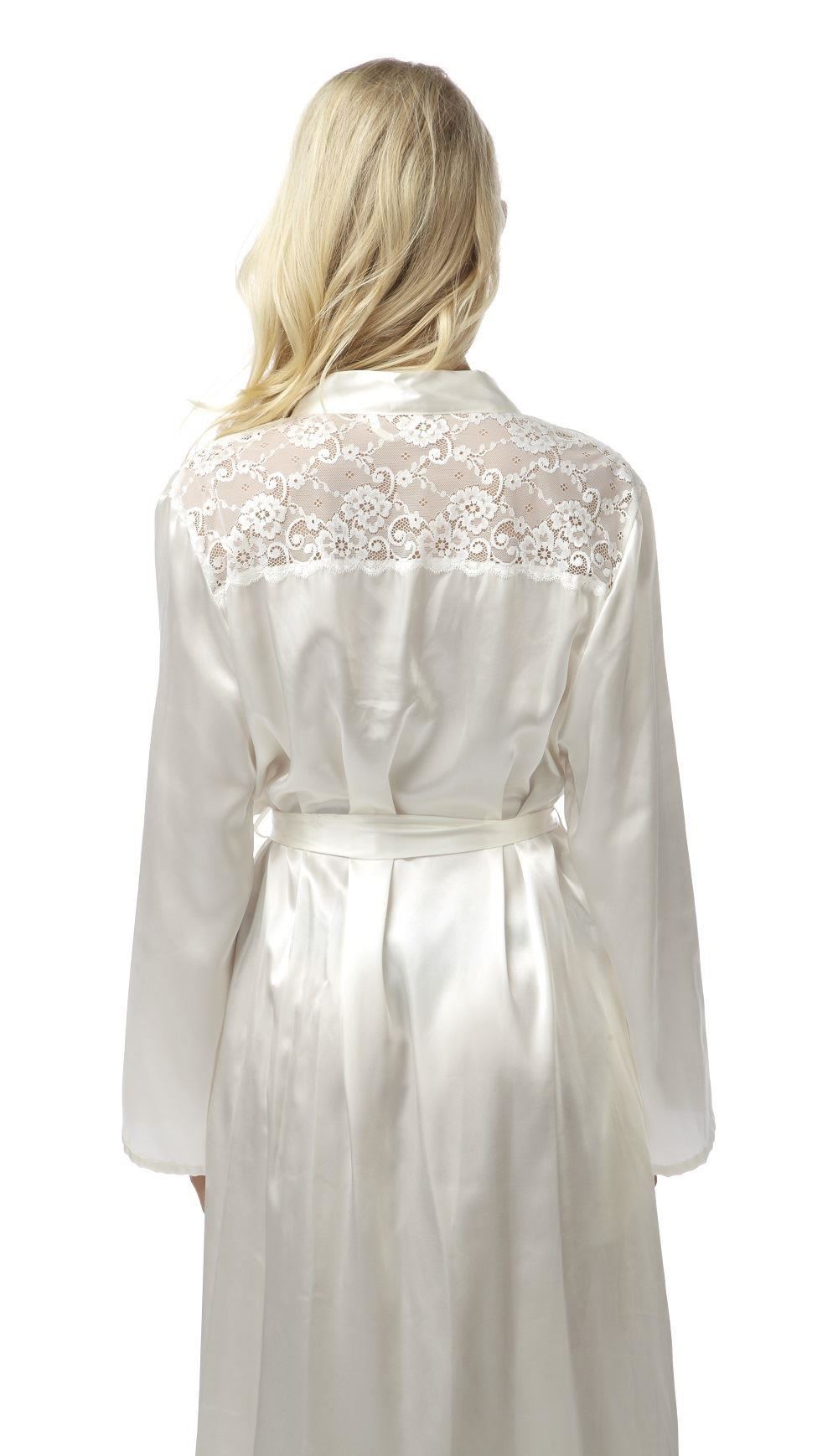 Ladies Long Satin Robe Wrap Deep Lace Plus Size Nightwear Sleepwear - Picture 7 of 10