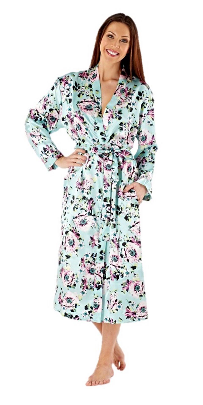 Ladies Womens Satin Nightie Kimono Set Nightwear Nightgown Wrap Robe eBay