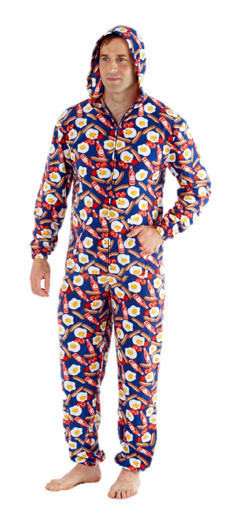 Mens Onesie All In One Pyjama Pajama One Piece Romper S M L Breakfast