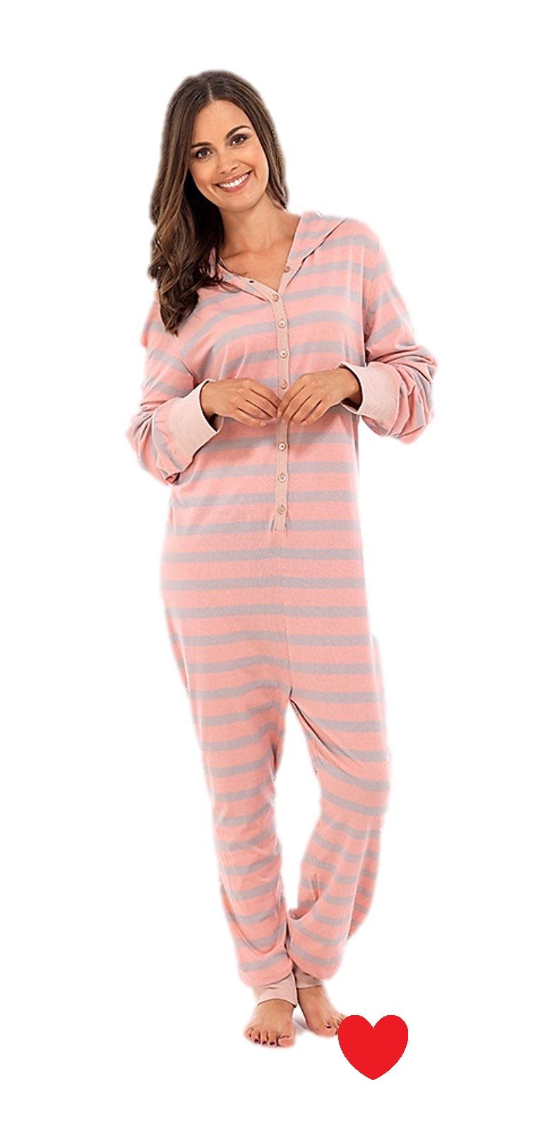 Ladies Jumpsuit Onesie All In One Piece Hoodie Pyjamas Pajama Striped