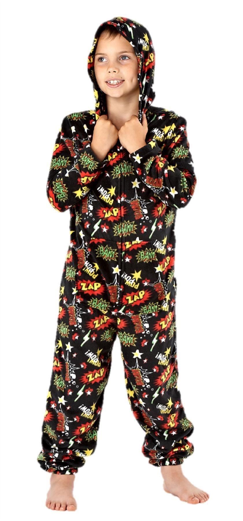 Boys pyjamas one piece hoodie age 7 8 9 10 11 12 13 ones nightwear