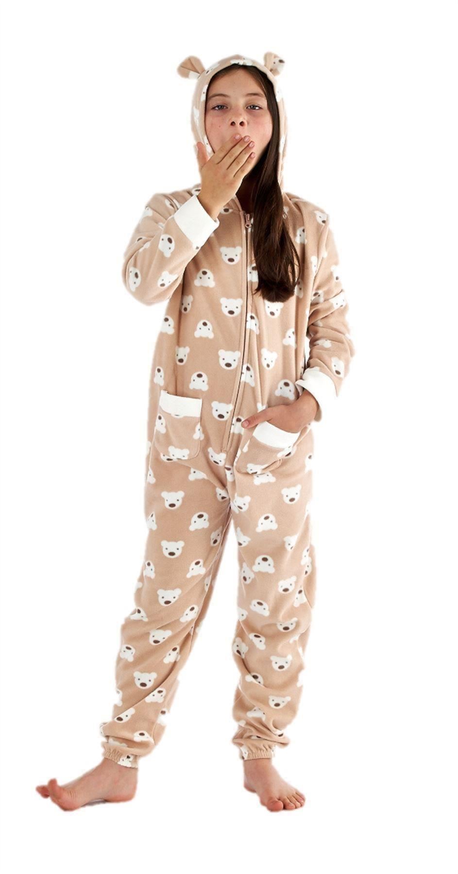 Damen Kuschel-Overall Hausanzug - Flauschiger Teddy Fleece Schlafanzug Mit Kapuze