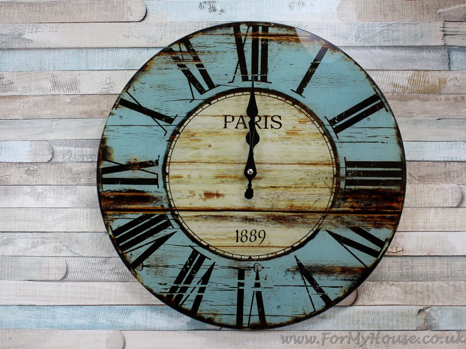 Blue vintage Paris glass large wall clock 38cm eBay