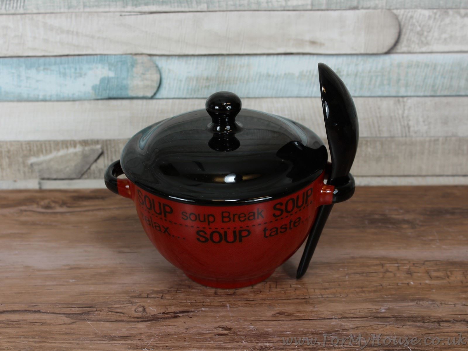 Soup bowl with black lid and spoon soup break eBay