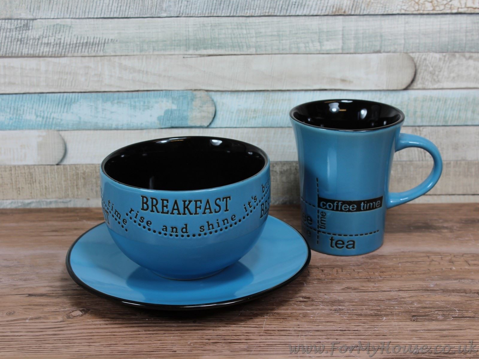 Blue breakfast set mug bowl and plate set coffee tea time eBay